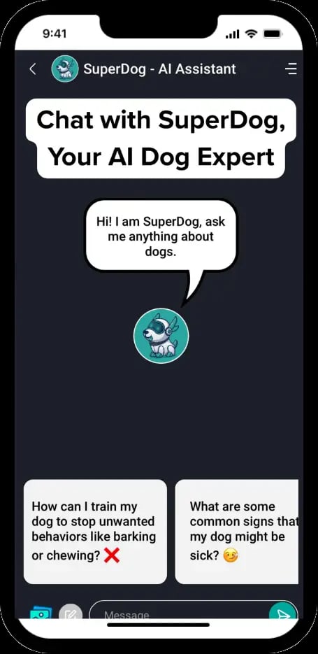 DogPack Super-dog feature - AI assistant providing tailored recommendations for your dog's health, food, and more